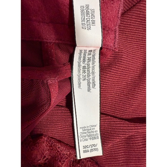 Victoria's Secret Burgundy Lace Mesh Long Sleeve‎ Bodysuit 32C Small - Picture 10 of 10